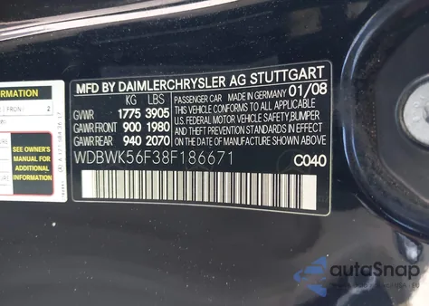 2008 Mercedes-Benz Slk 350 from USA, damaged, VIN WDBWK56F38F186671